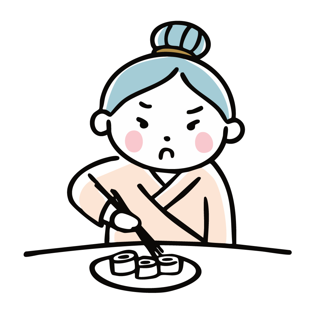 お寿司を食べる怒った女性のイラスト