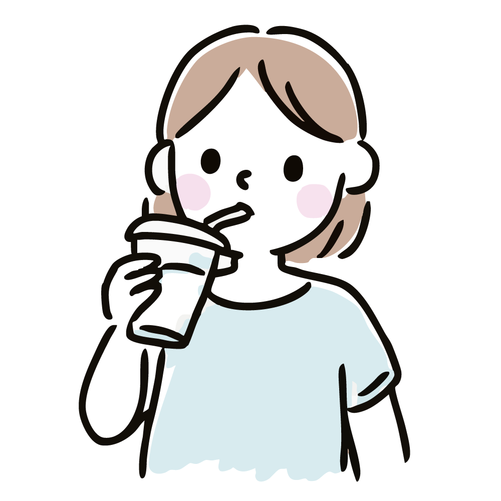 ストローでドリンクを飲む女性のイラスト