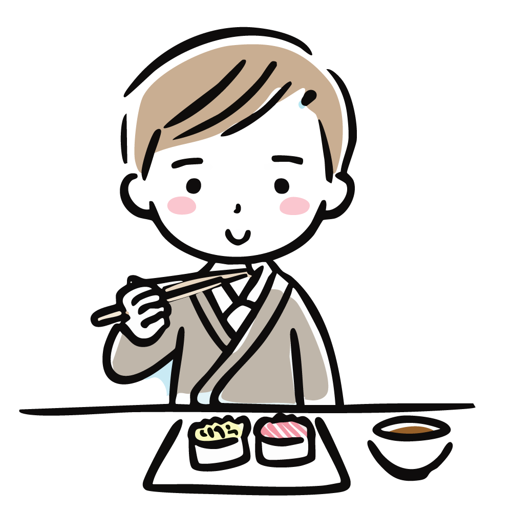 お寿司を食べる男性のイラスト