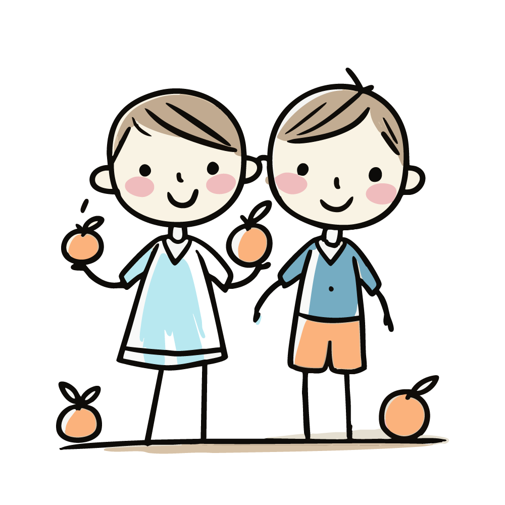 みかんと子供たちのイラスト