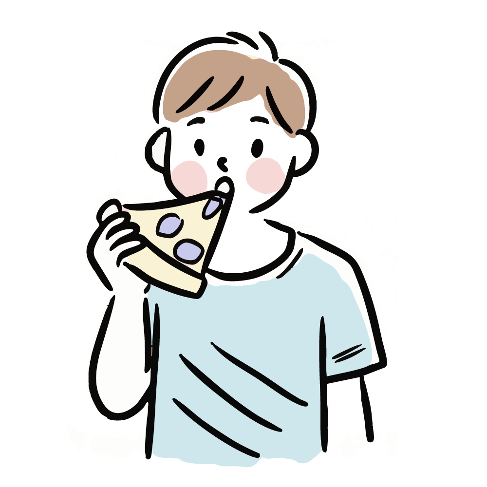 ピザを食べる男性のイラスト