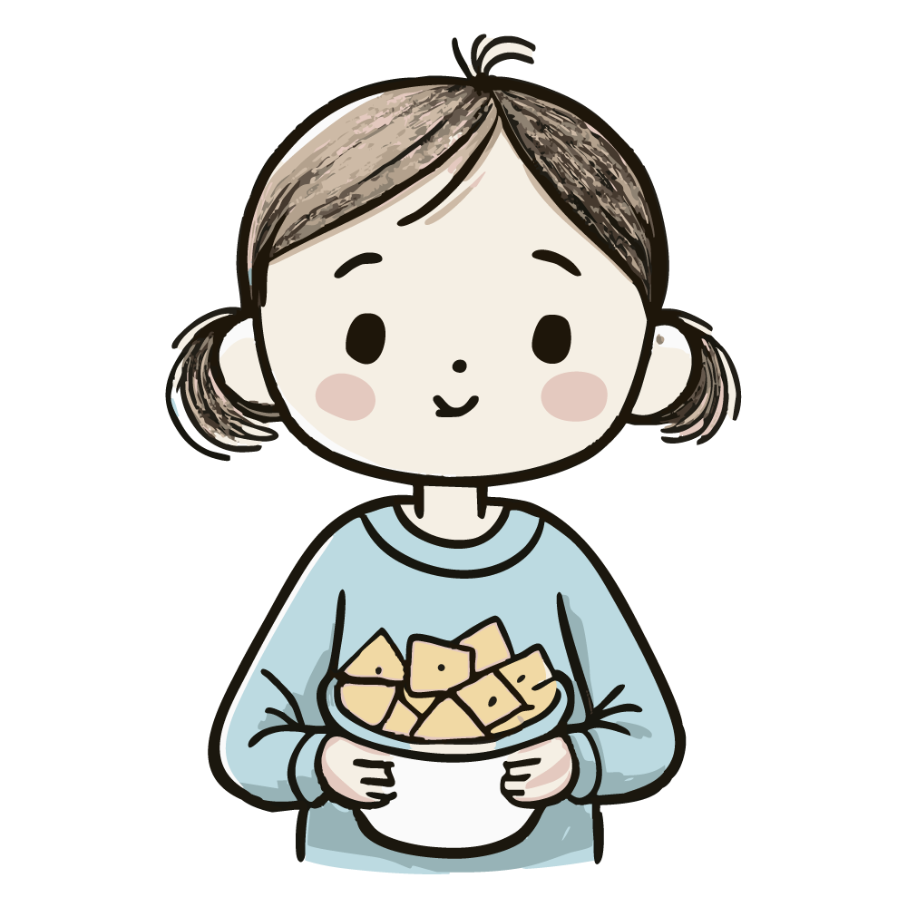 ポテトチップスを持つ女の子のイラスト