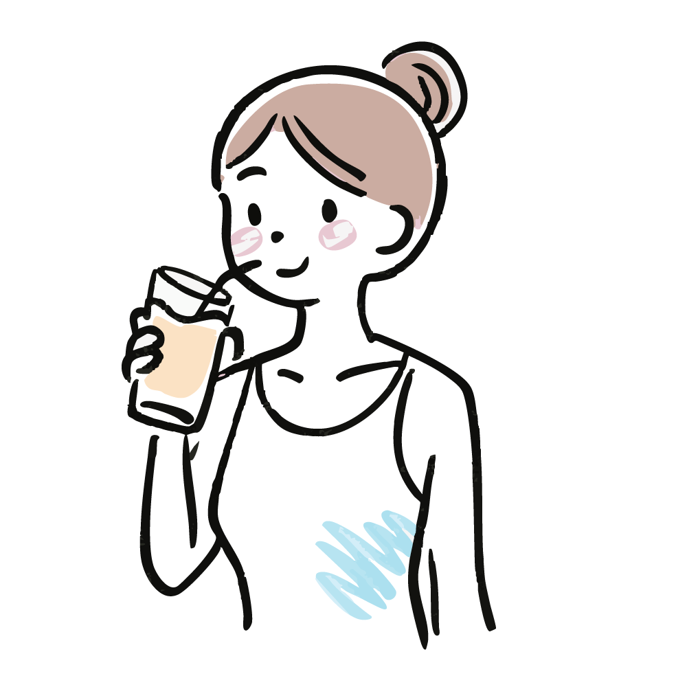 タンクトップ姿でドリンクを飲む女性のイラスト