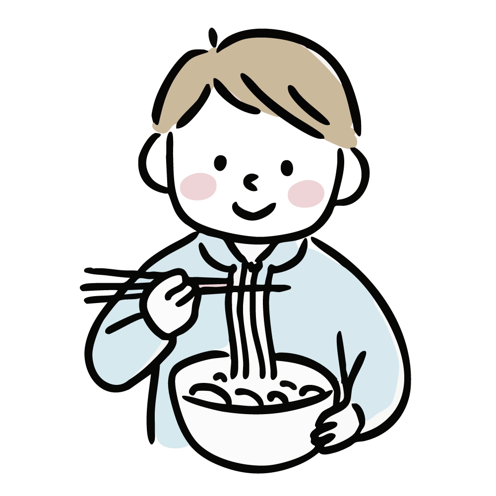 ラーメンを食べる男の子のイラスト