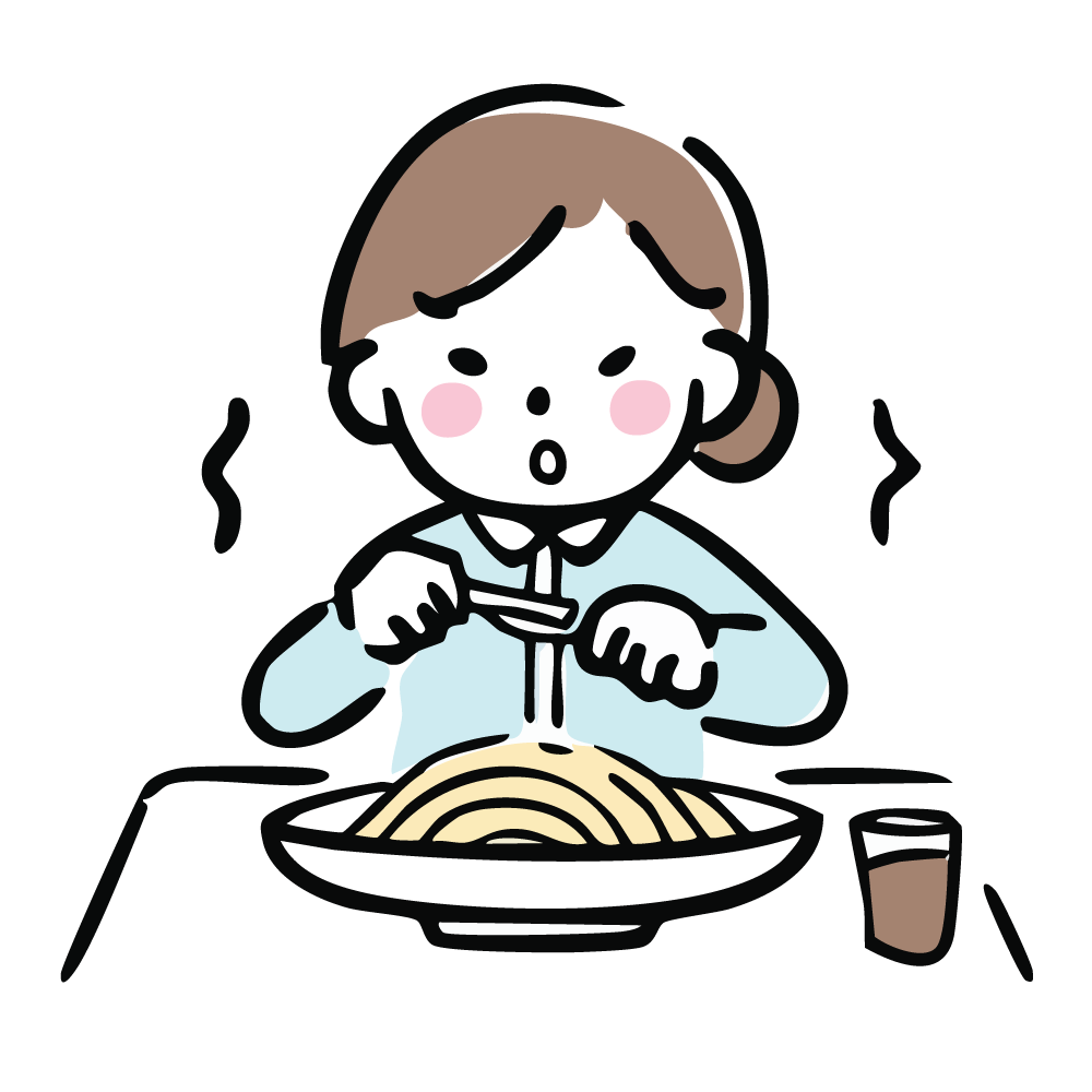 フォークでパスタを食べる女性のイラスト