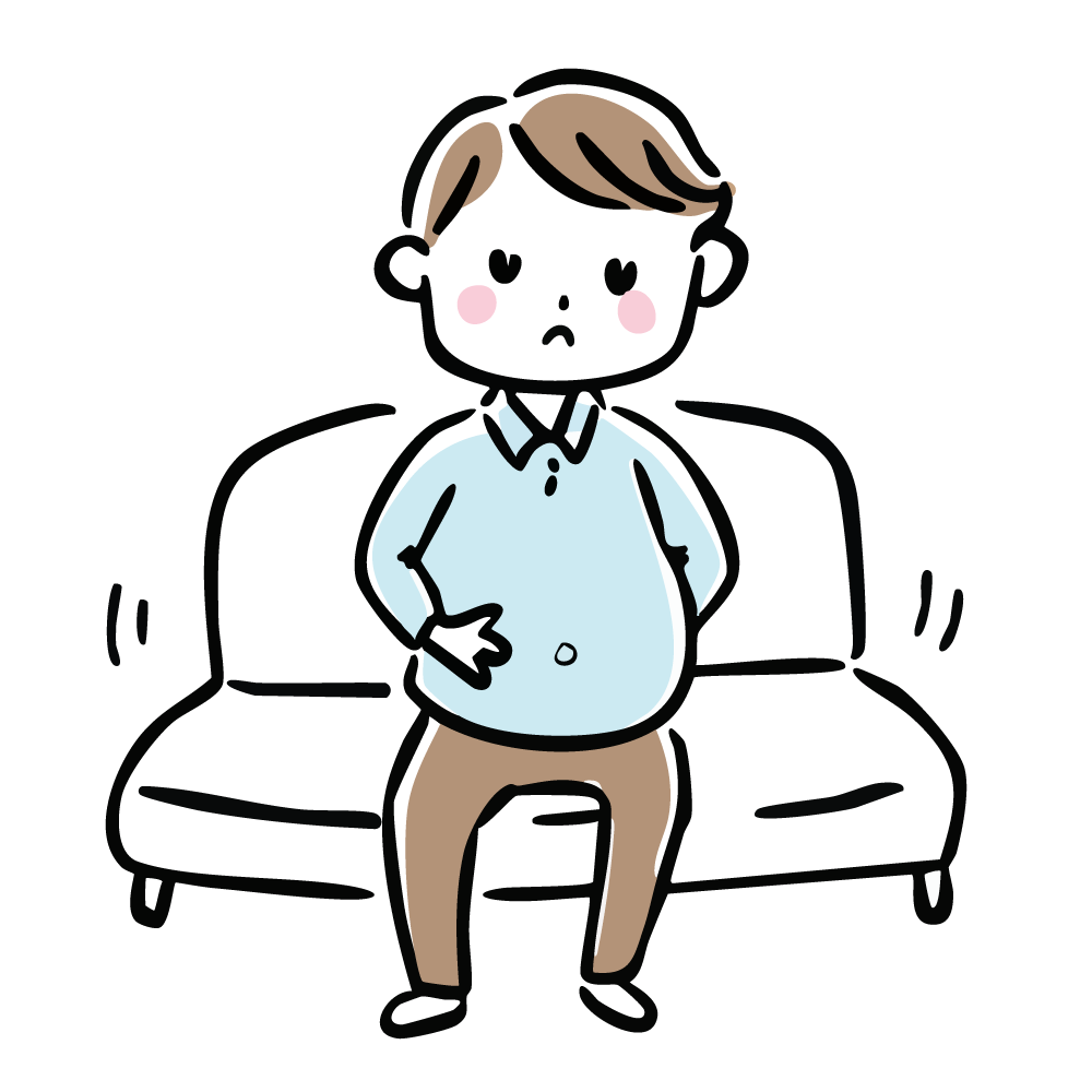 食べ過ぎてお腹をさする男性のイラスト