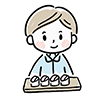 お寿司を前にした男の子のイラスト。