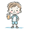 ストローでジュースを飲む男の子のイラスト。