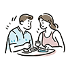 レストランで食事をするカップルのイラスト。