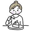 フォークでケーキを食べる女性のイラスト。