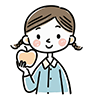 りんごを持つ笑顔の女性のイラスト