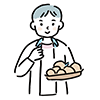 かごいっぱいのりんごを持つ男性のイラスト
