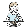ステーキを食べる女性のイラスト
