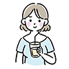 半袖姿でドリンクを飲む女性のイラスト