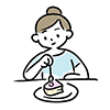 フォークでケーキを食べる女性のイラスト