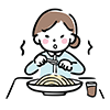フォークでパスタを食べる女性のイラスト
