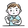 フォークとスプーンでご飯を食べる男の子のイラスト