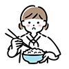 箸でご飯を食べる女性のイラスト